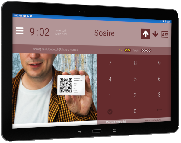 Centrala de pontaj cu card qr, cod si preluare fotografie