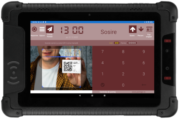 Centrala robusta de pontaj cu card qr, cod si preluare fotografie
