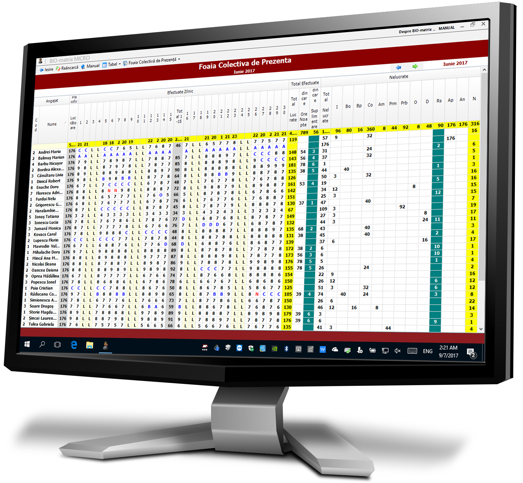 Foaia Colectiva de Prezenta : Centralizatorul prezentei pe baza caruia se efectueaza calculul salarial : Pontaj si Control Acces : Biomatrix