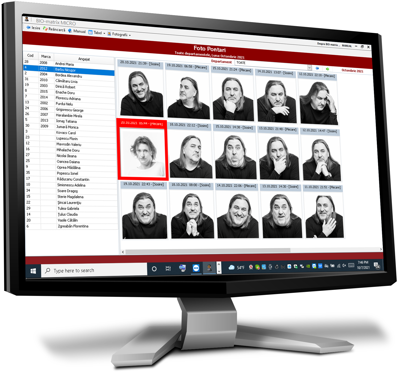 Foto Pontari : Fotografiile pontarilor angajatului : Pontaj si Control Acces : Biomatrix