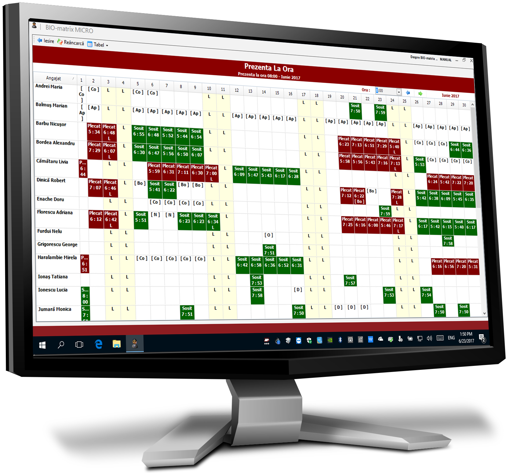 Prezenta La Ora : Verificarea prezentei angajatilor la o anumita ora din zi : Pontaj si Control Acces : Biomatrix